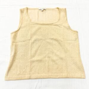 St. John Sleeveless Tank Top Heavy Knit Metallic Gold Cream Size Medium